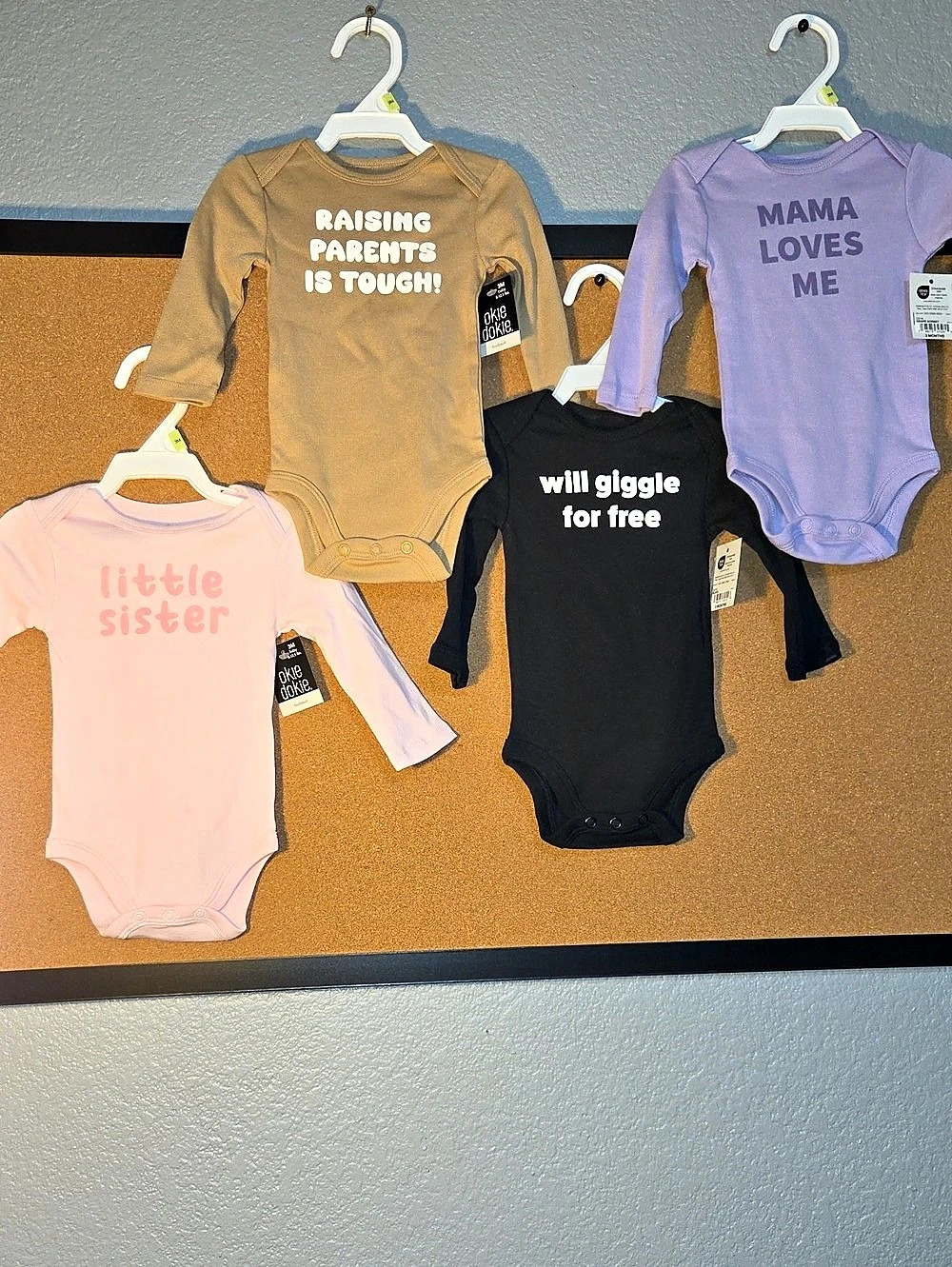 okie dokie Infant Long Sleeve Graphic Bodysuit Bundle Baby 3M